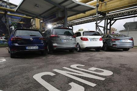 Audi A5 Sportback g-Tron 2.0 TFSI, Mercedes B 200 c, Opel Zafira 1.6 CNG, VW Golf TGI, Exterieur