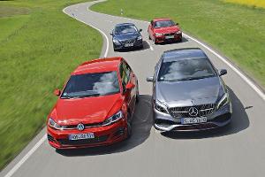 BMW 125i, Mercedes A 250, Volvo V40 T5, VW Golf GTI