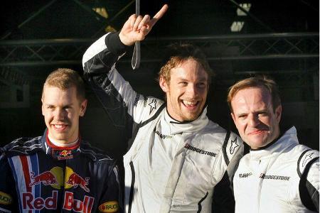 Jenson Button und Rubens Barrichello stellten ihre Boliden in die erste Startreihe. Sebastian Vettel freute sich über Rang d...