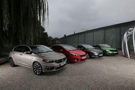 Fiat Tipo 1.4 T-Jet, Ford Focus 1.0 Ecoboost, Kia Cee'd 1.0 T-GDI, Skoda Rapid Spaceback 1.4 TSI