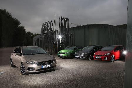Fiat Tipo 1.4 T-Jet, Ford Focus 1.0 Ecoboost, Kia Cee'd 1.0 T-GDI, Skoda Rapid Spaceback 1.4 TSI