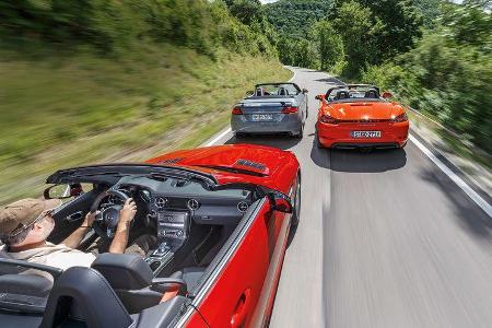 Audi TT RS Roadster, Mercedes-AMG SLC 43, Porsche 718 Boxster S Heck