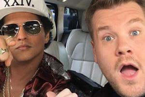 Auch Bruno Mars trällert mit James Corden