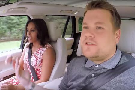 Michelle Obama und James Corden beim gemeinsamen Singen im Auto Michelle Obama und James Corden beim gemeinsamen Singen im Auto
