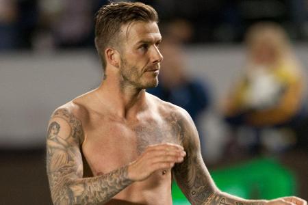Romantisch: David Beckham trägt den Namen seiner Frau Victoria in Sanskrit auf dem linken Unterarm...
