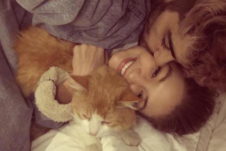 Gigi Hadid mit ihrer Katze Chub und ihrem Freund Zayn Malik Gigi Hadid mit ihrer Katze Chub und ihrem Freund Zayn Malik