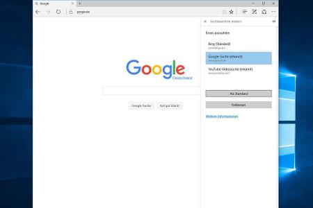 Über die erweiterten Optionen lässt sich unter anderem die Standard-Suchmaschine des Edge-Browsers ändern. Wer beispielsweis...