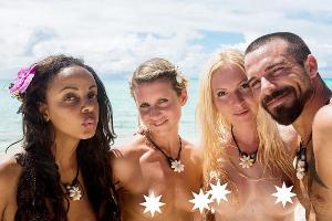 Bahati Venus (l.) mit ihren Kollegen aus "Adam und Eva" auf einer Südsee-Insel