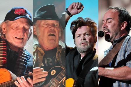 Die Farm-Aid-Vorstände Willie Nelson, Neil Young, John Mellencamp und Dave Matthews (v.l.)