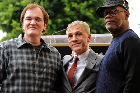 Christoph Waltz (Mitte) mit Quentin Tarantino (links) und Samuel L. Jackson