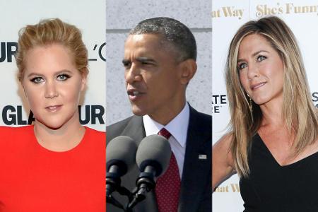 Amy Schumer (l.) und Jennifer Aniston unterstützen Barack Obamas Appell für strengere Waffengesetze Amy Schumer (l.) und Jennifer Aniston unterstützen Barack Obamas Appell für strengere Waffengesetze