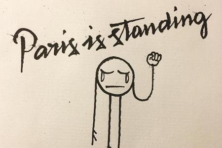 Der französische Graffiti-Künstler André Saraiva drückt mit seinem Bild auf Instagram den ungebrochenen Willen Frankreichs a...