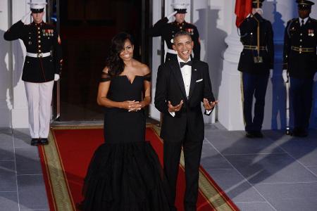 Michelle Obama trug beim Staatsbankett für den chinesischen Staatspräsident ein elegantes Kleid von Vera Wang.