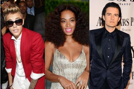 Justin Bieber, Solange Knowles und Orlando Bloom (v.l.n.r.)