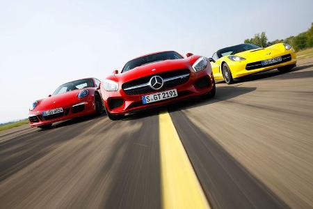 Mercedes-AMG GT - Porsche 911 Carrera GTS - Corvette Stingray - Sportwagen Mercedes-AMG GT - Porsche 911 Carrera GTS - Corvette Stingray - Sportwagen