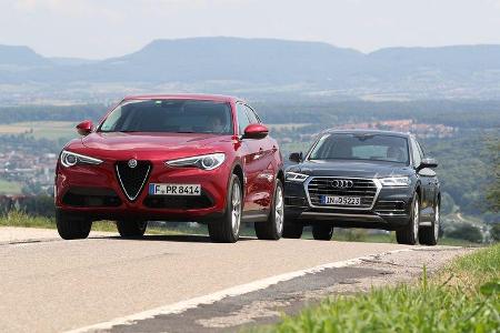 Audi Q5 2.0 TFSI Quattro, Alfa Romeo Stelvio 2.0 Turbo Q4 Front Audi Q5 2.0 TFSI Quattro, Alfa Romeo Stelvio 2.0 Turbo Q4 Front