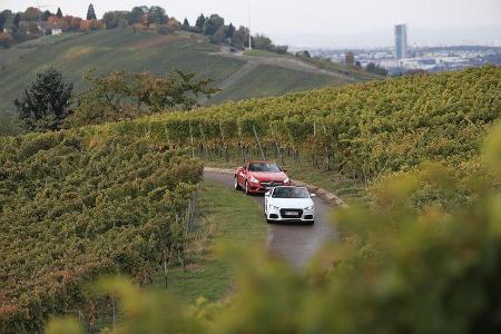 Audi TT 2.0 TDI Ultra, Mercedes SLC 250 d, Weinberge