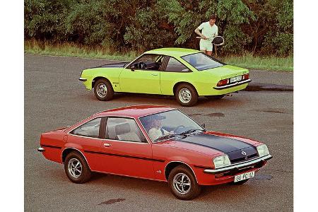 1975: Opel Manta B, SR (vorne) und GTE (hinten).
