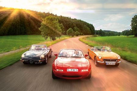 Alfa Spider, Mazda MX-5, MGB, Frontansicht