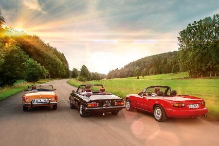 Alfa Spider, Mazda MX-5, MGB, Heckansicht