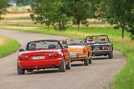 Alfa Spider, Mazda MX-5, MGB, Heckansicht
