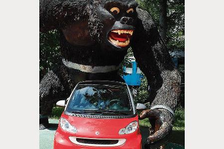 King Kong ist ein beliebtes Besuchermotiv für Erinnerungsfotos. Auch der neue Smart musste dran glauben.