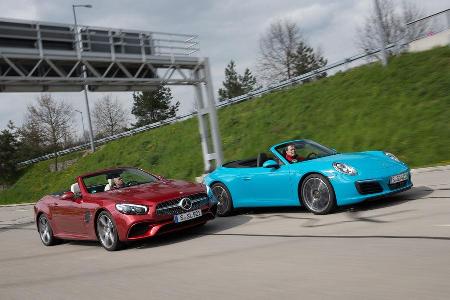 Mercedes SL 400, Porsche 911 Carrera Cabriolet, Seitenansicht