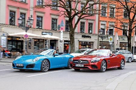 Mercedes SL 400, Porsche 911 Carrera Cabriolet, Frontansicht