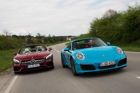 Mercedes SL 400, Porsche 911 Carrera Cabriolet, Frontansicht