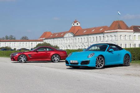 Mercedes SL 400, Porsche 911 Carrera Cabriolet, Seitenansicht