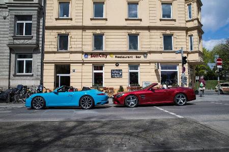 Mercedes SL 400, Porsche 911 Carrera Cabriolet, Seitenansicht