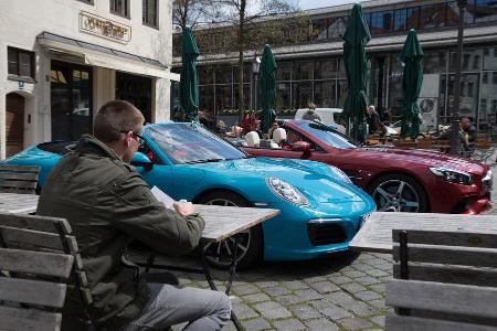 Mercedes SL 400, Porsche 911 Carrera Cabriolet, Seitenansicht