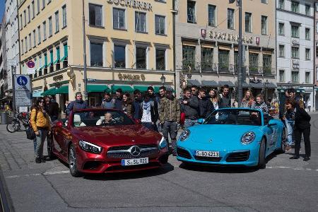 Mercedes SL 400, Porsche 911 Carrera Cabriolet, Frontansicht