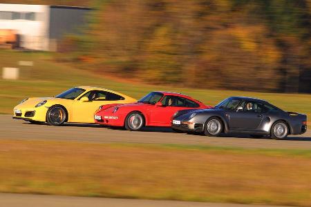 Porsche 959, 993 Turbo, 991 Carrera S, Seitenansicht