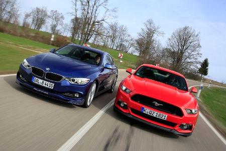 Alpina B4 Biturbo Coupé, Ford Mustang GT 5.0 Fastback, Frontansicht Alpina B4 Biturbo Coupé, Ford Mustang GT 5.0 Fastback, Frontansicht