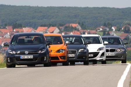 VW Golf GTD, BMW 120d, Audi A3 Sportback Ambition, Seat León FR, Mazda 3 2.2 MRZ-CD S.L.