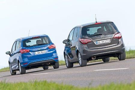 Ford B-Max 1.6 TDCi, Opel Meriva 1.6 CDTI, Heckansicht