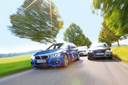 BMW 330d Touring, Mercedes C 350 CDi T, Audi A4 Avant 3.0 Quattro, Frontansicht