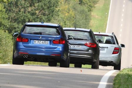 BMW 330d Touring, Mercedes C 350 CDi T, Audi A4 Avant 3.0 Quattro, Heckansicht
