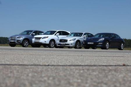 Lexus RX 450h, Infiniti M35h, Porsche Panamera S Hybrid, BMW X6 Active Hybrid, Front