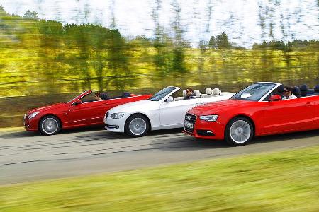 Mercedes E 350 Cabriolet, BMW 335i Cabriolet, Audi Cabriolet 3.0 TFSI Quattro, Seitenansicht