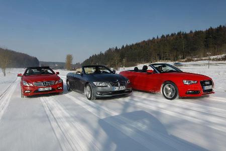 Mercedes E 350 Cabriolet, BMW 335i Cabriolet, Audi Cabriolet 3.0 TFSI Quattro, Frontansicht