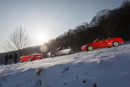 Mercedes E 350 Cabriolet, BMW 335i Cabriolet, Audi Cabriolet 3.0 TFSI Quattro, Seitenansicht