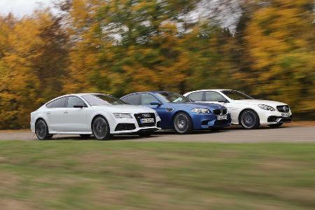 Audi RS7, BMW M5, Mercedes E 63 AMG S, Seitenansicht Audi RS7, BMW M5, Mercedes E 63 AMG S, Seitenansicht