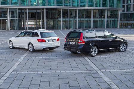 Mercedes E 220 T Bluetec, Volvo V70 D4, Heckansicht