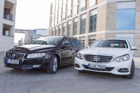 Mercedes E 220 T Bluetec, Volvo V70 D4, Frontansicht