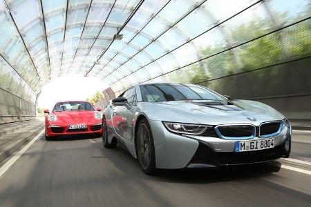 BMW i8, Porsche 911 Carrera S, Frontansicht BMW i8, Porsche 911 Carrera S, Frontansicht