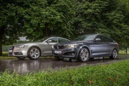 Audi A5 Sportback 3.0 TFSI, BMW 335i GT, Seitenansicht