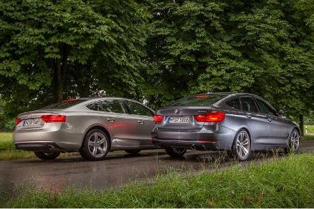 Audi A5 Sportback 3.0 TFSI, BMW 335i GT, Heckansicht