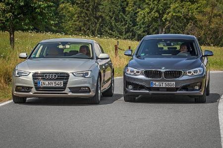 Audi A5 Sportback 3.0 TFSI, BMW 335i GT, Frontansicht